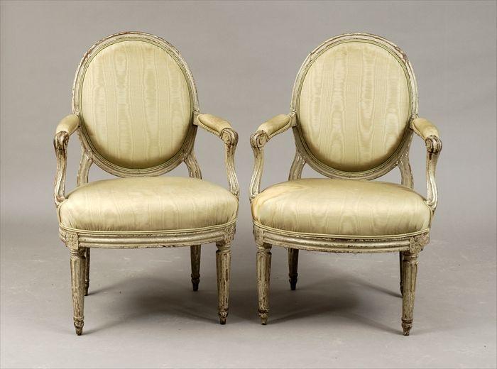 Appraisal: Pair of Louis XVI Carved and Painted Fauteuils la Reine