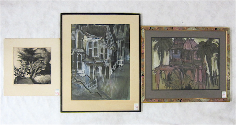 Appraisal: RENE RICHABAUGH TWO MIXED MEDIA DRAWINGS AND ONE LINOCUT Oregon