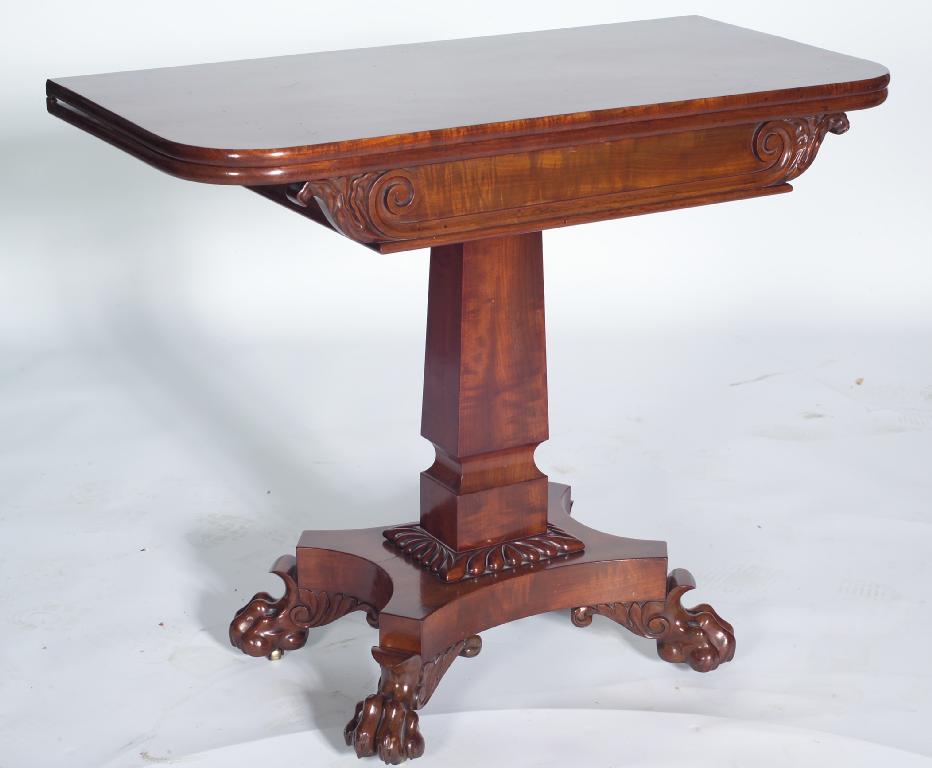 Appraisal: GOOD WILLIAM IV MAHOGANY FOLD-OVER TEA TABLE the rounded top