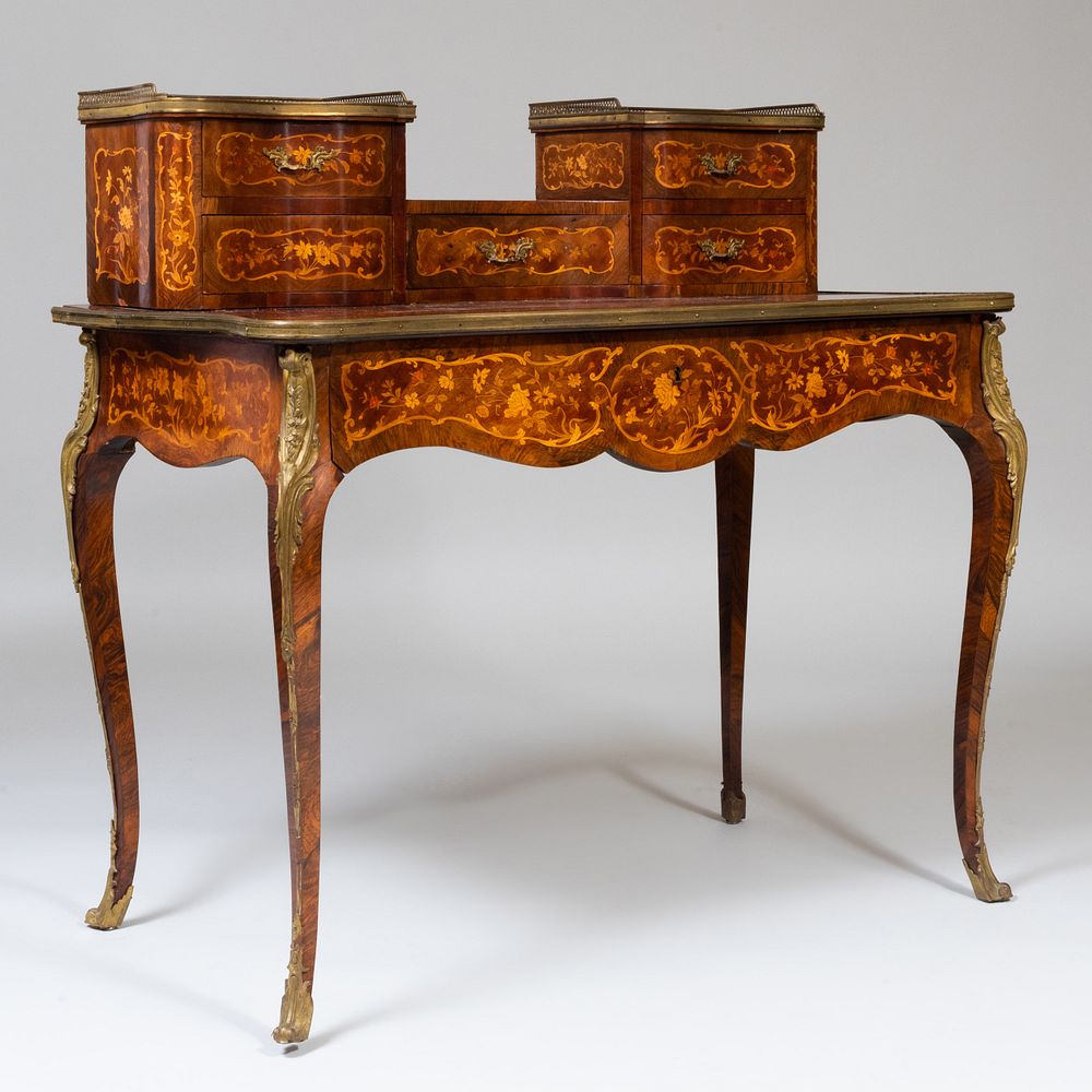 Appraisal: Louis XV Style Brass and Gilt-Metal-Mounted Fruitwood and Rosewood Marquetry