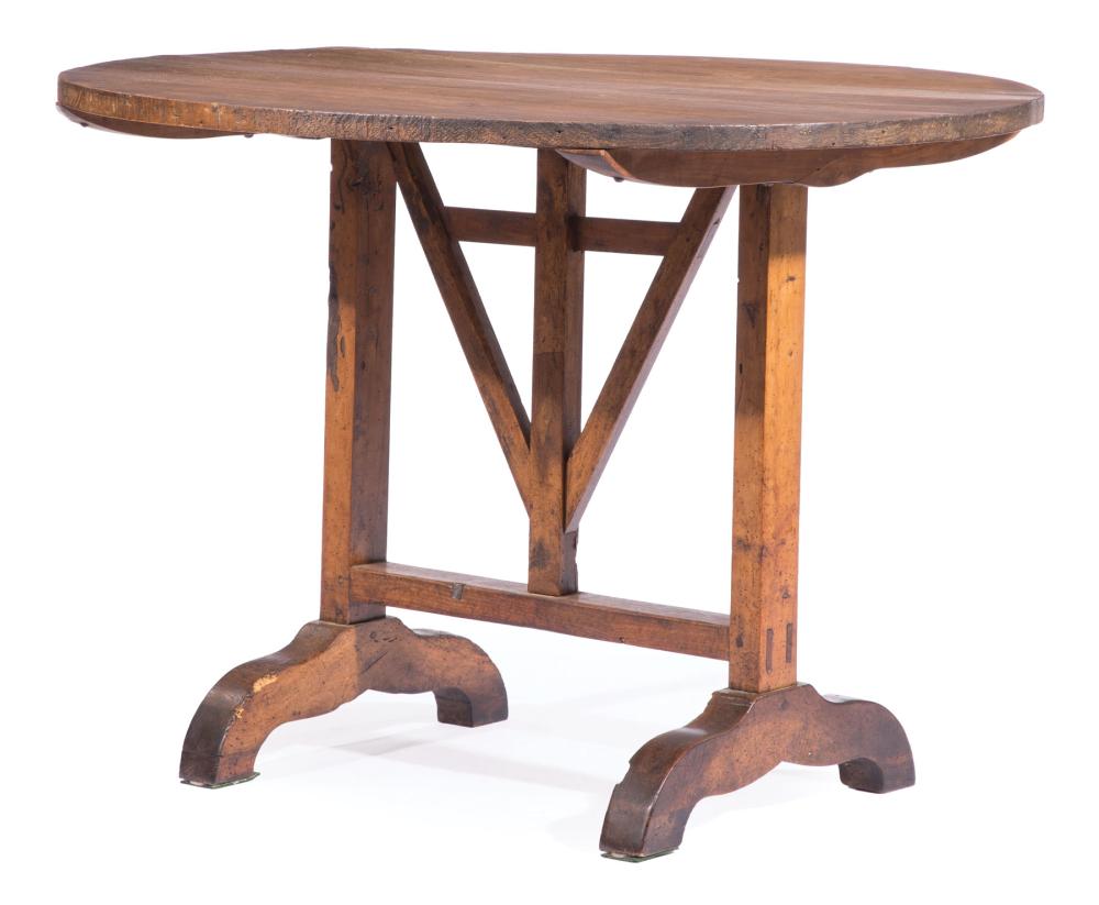 Appraisal: Provincial Fruitwood Tilt-Top Wine Tasting Table swivel support shaped base