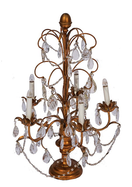 Appraisal: A GILT METAL FIVE BRANCH TABLE LAMP the central foliate