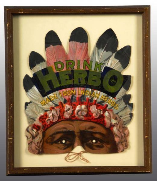 Appraisal: Drink Herbo Beverage Advertising Mask Description Nice mask depicting Indian