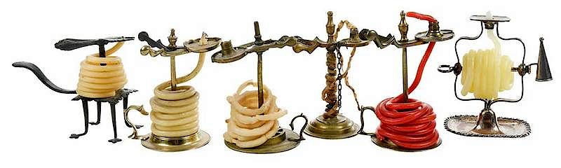 Appraisal: Assembled Collection Six Wax Jacks British th century four brass