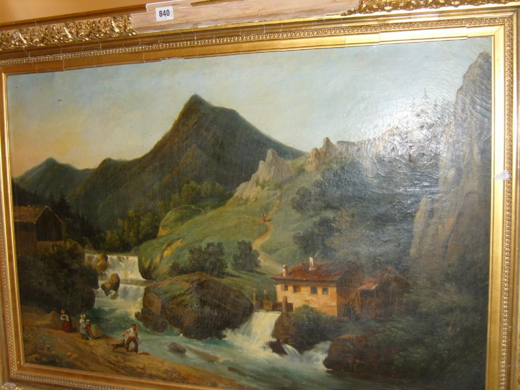 Appraisal: A large th century oil painting on canvas showing a