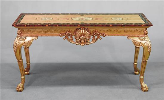 Appraisal: Georgian style carved giltwood and satinwood console table rectangular top