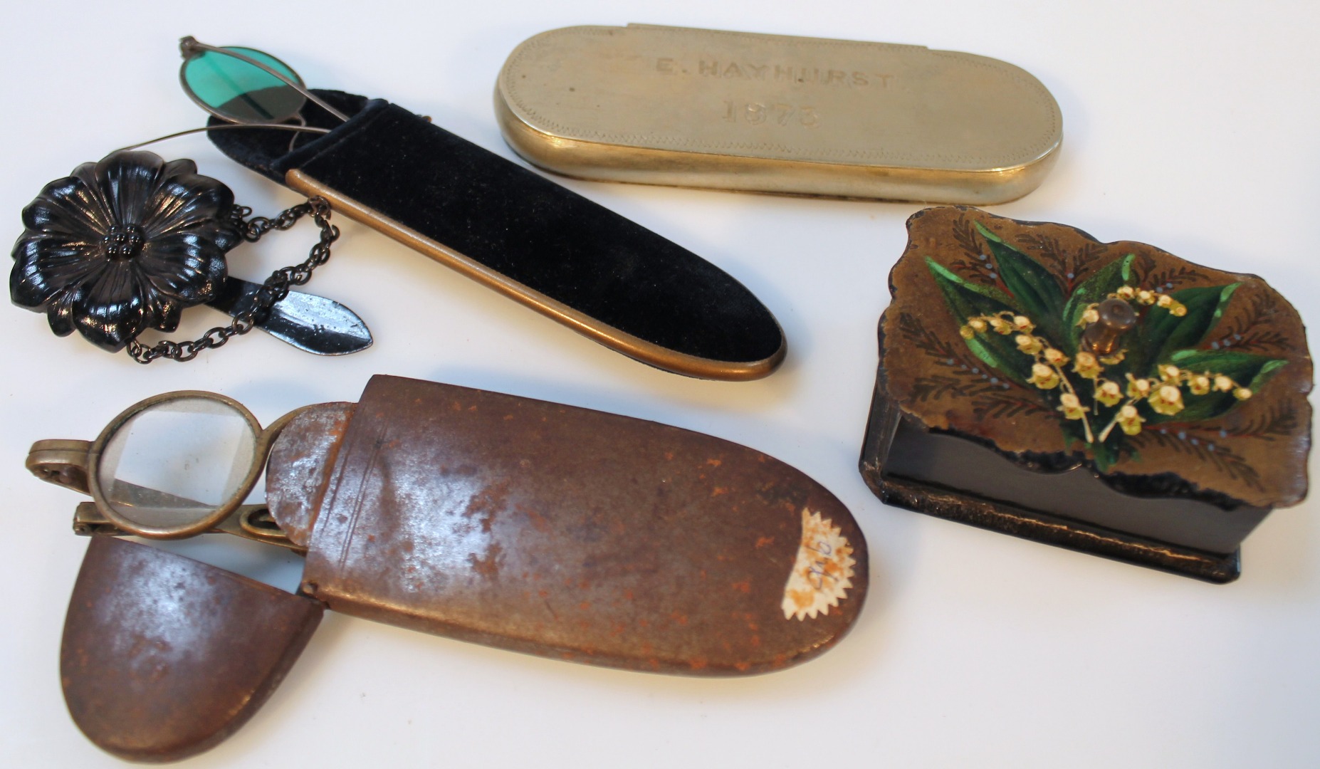 Appraisal: Various spectacles cases to include a plated example engraved E