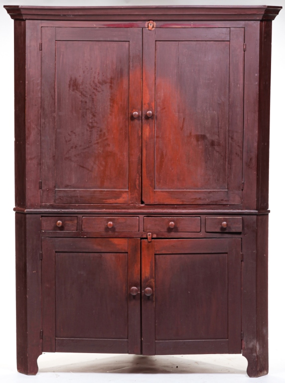 Appraisal: AMERICAN PAINTED CORNER CUPBOARD Mid th century pine and poplar