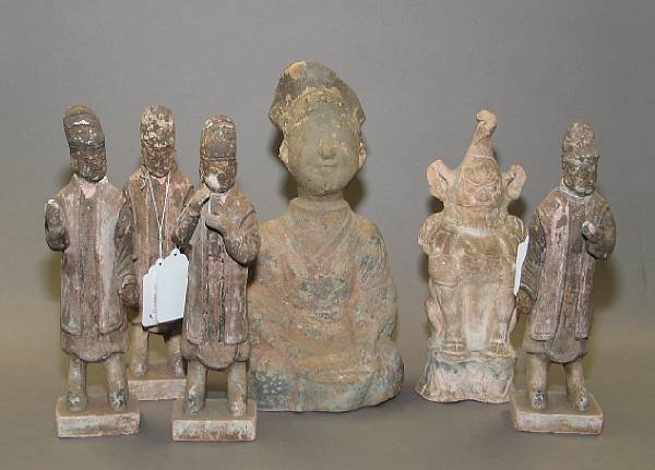 Appraisal: A group of pottery figures Comprised of a Han entertainer