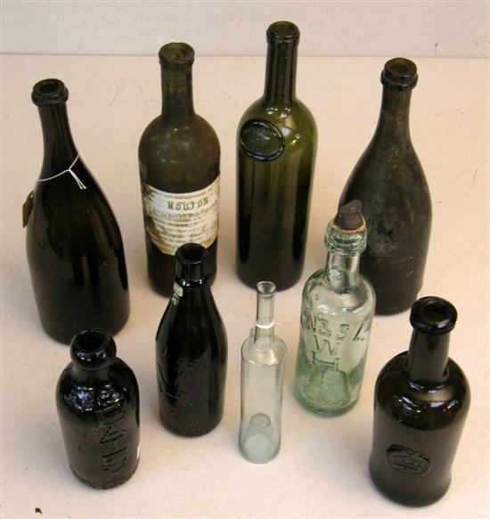 Appraisal: Nine green and clear glass bottles late th century and