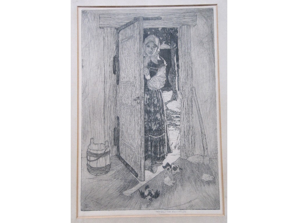 Appraisal: WARWICK REYNOLDS - Etching of a girl in a doorway