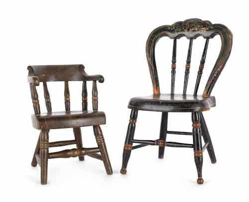 Appraisal: Two painted Victorian doll chairs together with a cherry doll