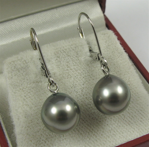 Appraisal: PAIR OF BLACK PEARL AND K WHITE GOLD EARRINGS each