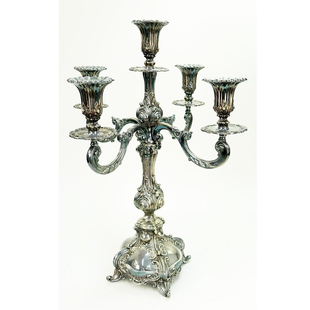 Appraisal: Hazorfim Candelabra Large Hazorfim Silver Plate Light Candelabra Signed Measures