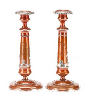 Appraisal: Pair of American Copper Sterling Candlesticks American first half th