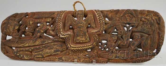 Appraisal: Ethnographic Carved Wooden Scenic Figural Panel ht lg in