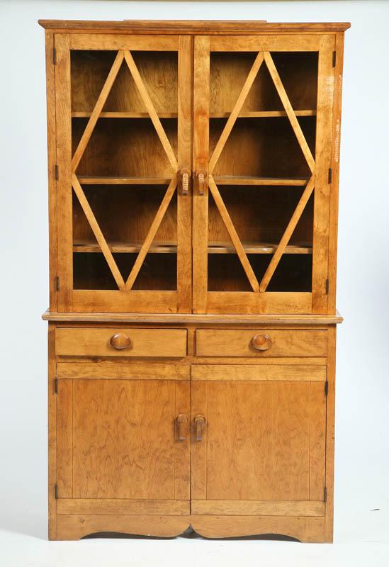 Appraisal: TWO PART CHINA CABINET Birch with diamond mullions two drawers