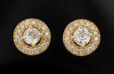 Appraisal: A Pair of Ladies' Diamond Cluster Earrings k yellow gold