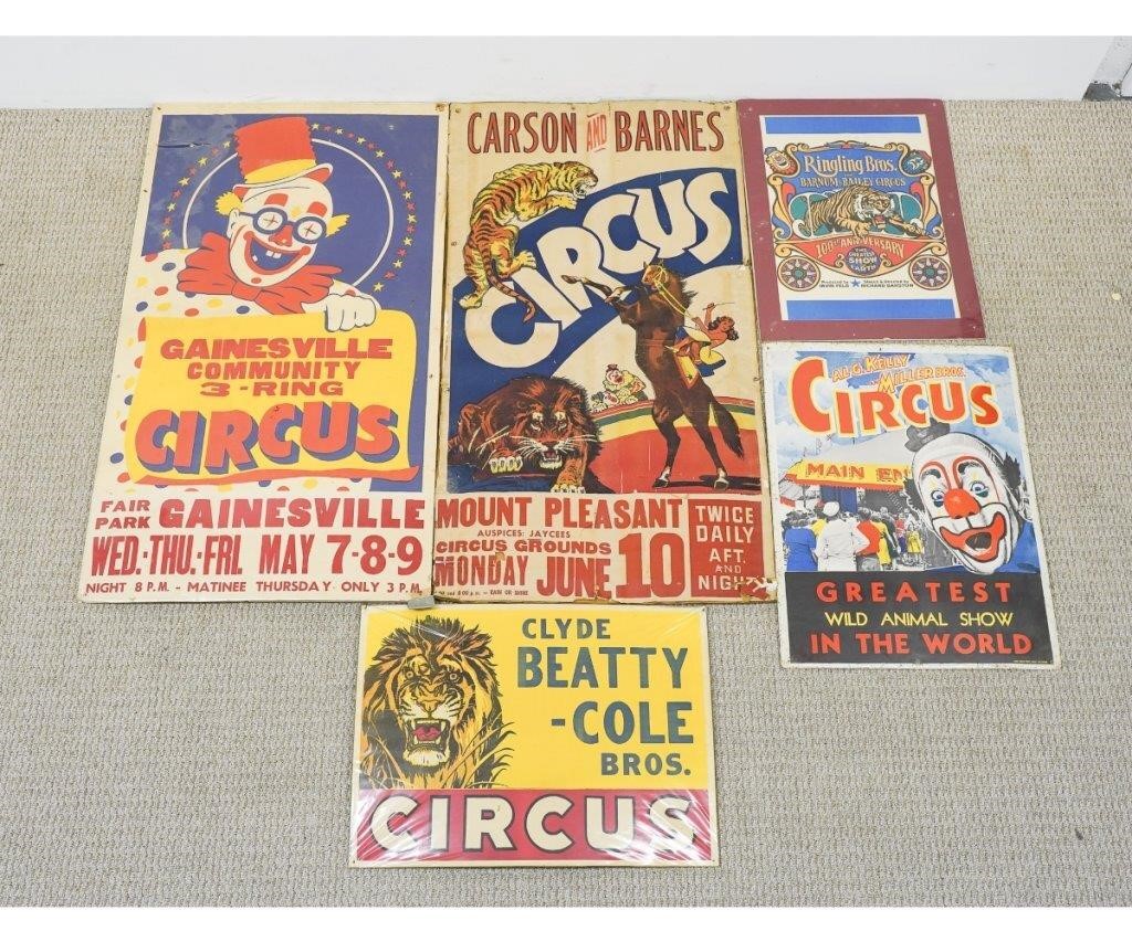 Appraisal: Five circus posters to include Gainesville Community Circus Carson and