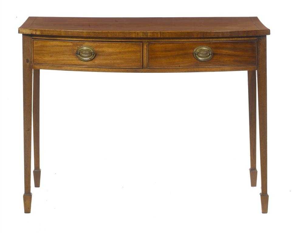 Appraisal: A GEORGE III MAHOGANY BOW FRONTED SIDE TABLE with crossbanded