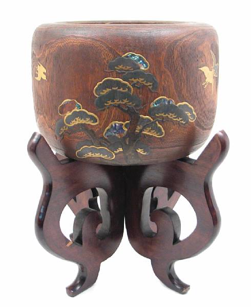 Appraisal: A Japanese lacquered wood hibachi with Mt Fuji design height