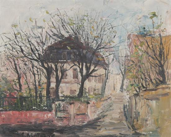 Appraisal: FRENCH SCHOOL th century VILLAGE STREET IN THE SPRING signed