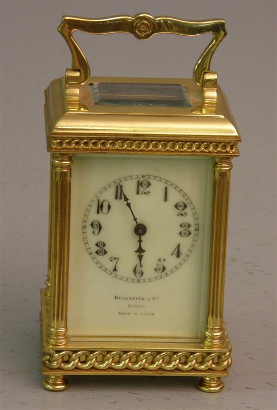 Appraisal: Benetfink Co carriage clock with cream enamelled dial black numerals