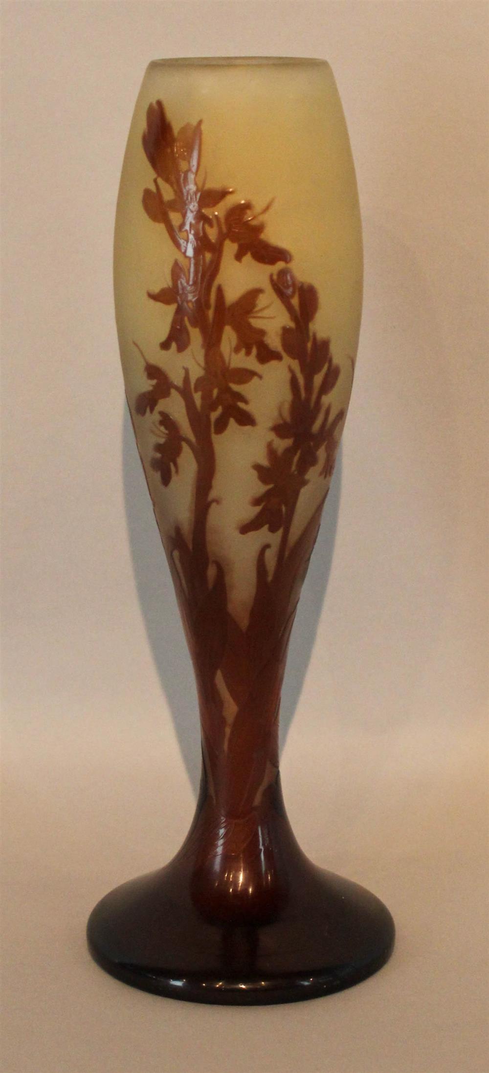 Appraisal: CAMEO GLASS VASE bearing Galle mark with prune colored overlay