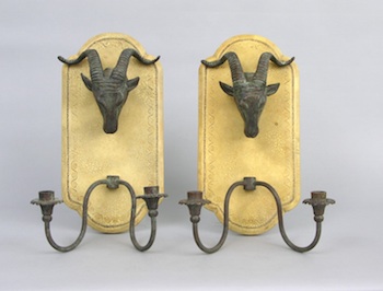 Appraisal: A Pair of Decorative Rams Head Candle Sconces Each with