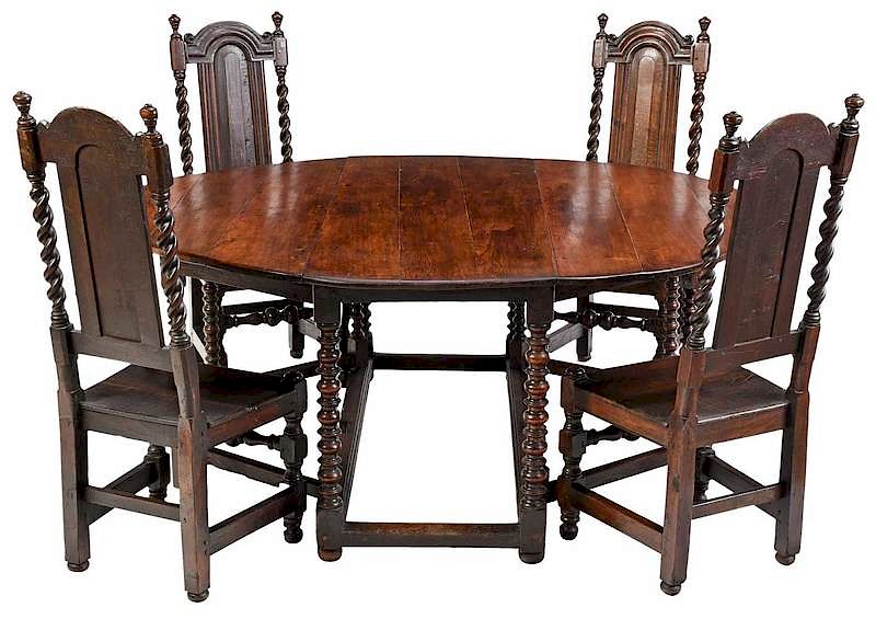 Appraisal: Rare Charles II Oak Dining Table Period Chairs British late