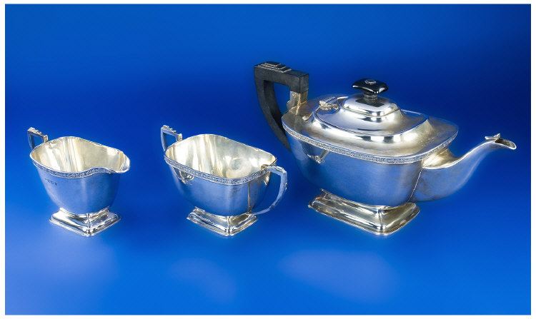 Appraisal: Art Deco Three Piece Silver Tea Service Fully Hallmarked Three