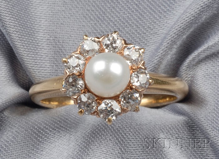 Appraisal: Antique kt Gold Pearl and Diamond Ring set with a