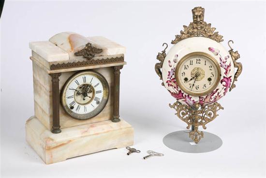 Appraisal: TWO CLOCKS A French style hanging wall clock with porcelein