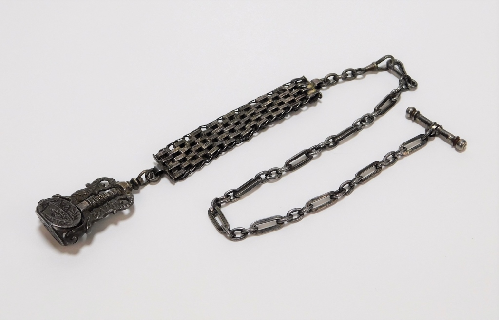 Appraisal: - C EUROPEAN CUT STEEL WATCH FOB SEAL CHAIN Europe