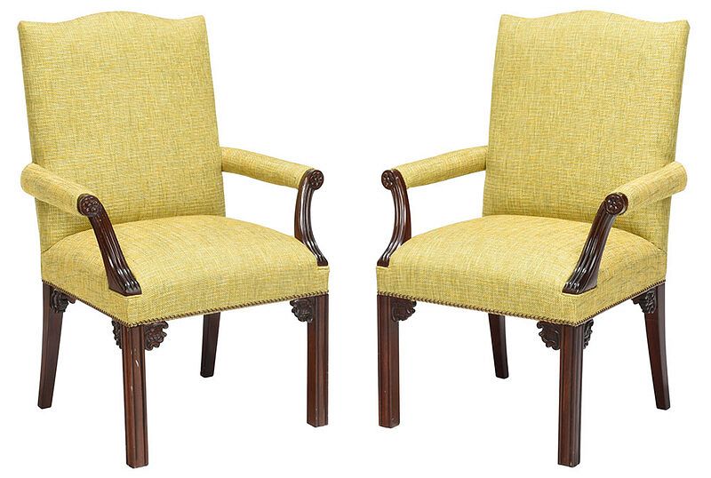 Appraisal: Pair Chippendale Style Upholstered Library Chairs late th century each