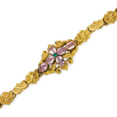 Appraisal: Antique Gold Pink Topaz Kunzite and Emerald Bracelet Estimate -