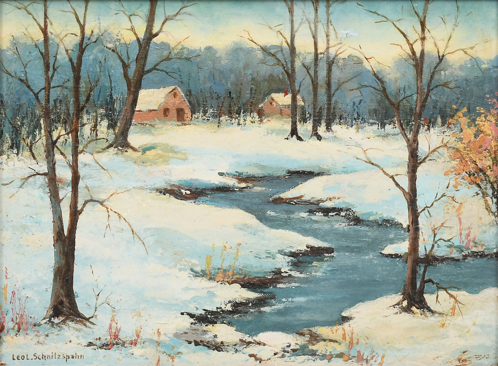 Appraisal: SCHNITZSPAHN Leo American th Century Winter Landscape with Stream and