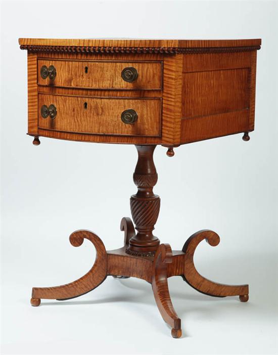 Appraisal: HIGHLY UNUSUAL CLASSICAL SEWING TABLE Probably northeastern Ohio dated curly