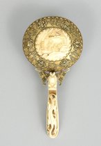 Appraisal: Oriental Hand Mirror Wonderful hand held mirror features a metal