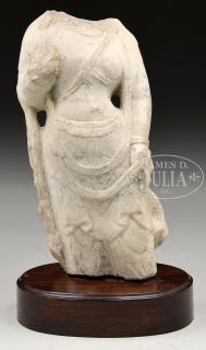 Appraisal: CARVED WHITE MARBLE TORSO Ming Period - China Draped figure