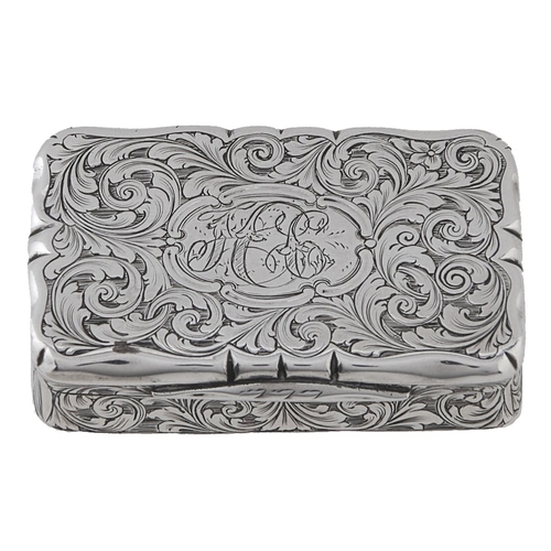 Appraisal: A Victorian silver snuff box engraved with foliate scrolls the