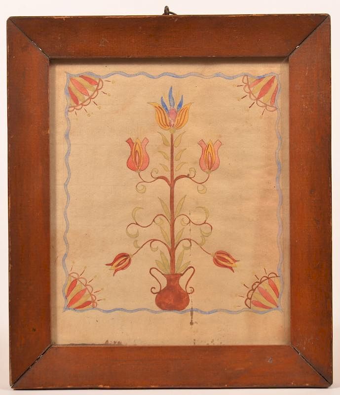 Appraisal: Fraktur Watercolor Drawing of Potted Tulips th Century Fraktur Watercolor