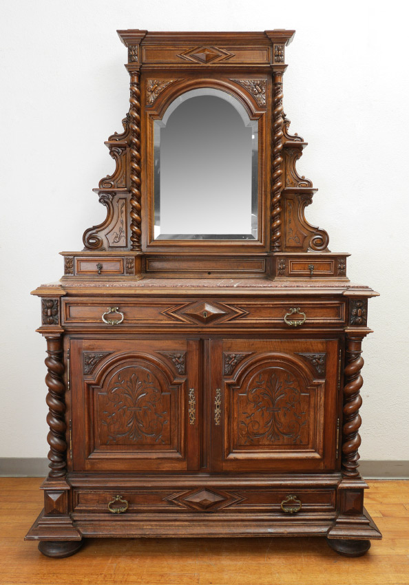 Appraisal: VICTORIAN MARBLE TOP DRESSER WITH MIRROR Shaped and beveled glass