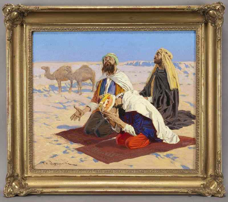 Appraisal: Felix Wygrzywalski oil painting on canvas ''Prayers in the Desert''