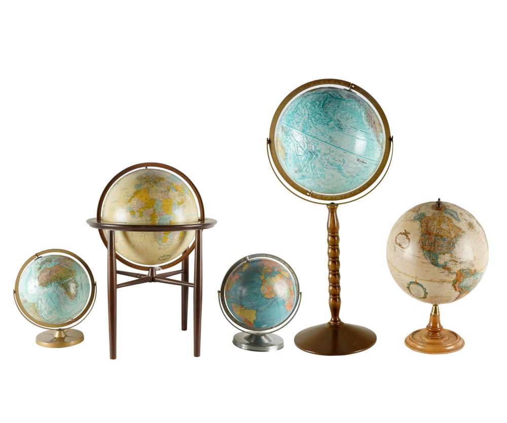 Appraisal: FIVE TERRESTRIAL GLOBESeach on stand Provenance The Jim Belushi Collection