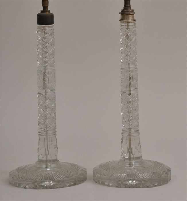 Appraisal: PAIR OF CUT GLASS TABLE LAMPS Each with cut decoration