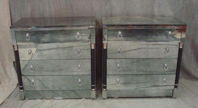 Appraisal: Pair of Drawer Mirrored Chests with Lacquered Columns From a