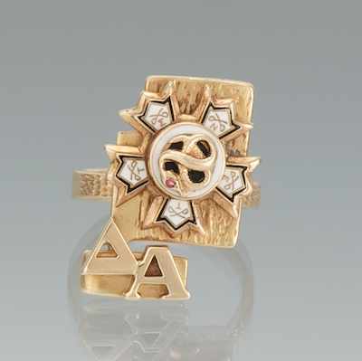 Appraisal: A Fraternity Gold and Enamel Ring k yellow gold Delta