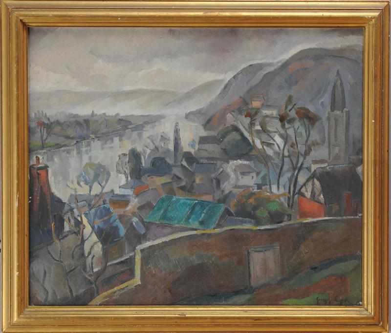 Appraisal: GEORGES CYR - VILLAGE ROOFS Oil on canvas signed lower