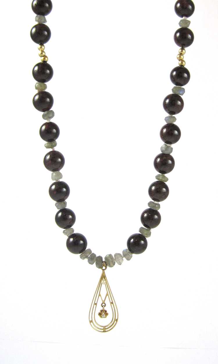 Appraisal: GARNET AND LABRADORITE BEAD NECKLACE - inches in length and